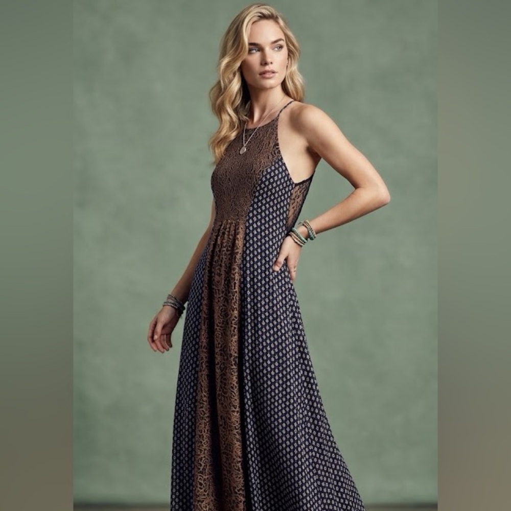 FREE PEOPLE  Black and Brown Halter Dress 4
